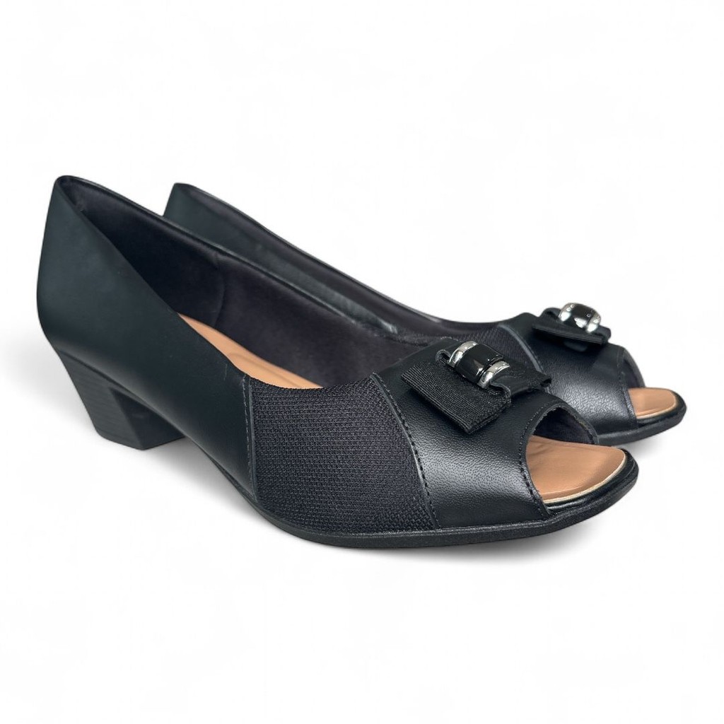 Peep Toe Couro Preto Salto Médio Elegante e Anatômico Usaflex MM1501001 em Oferta na Shopee