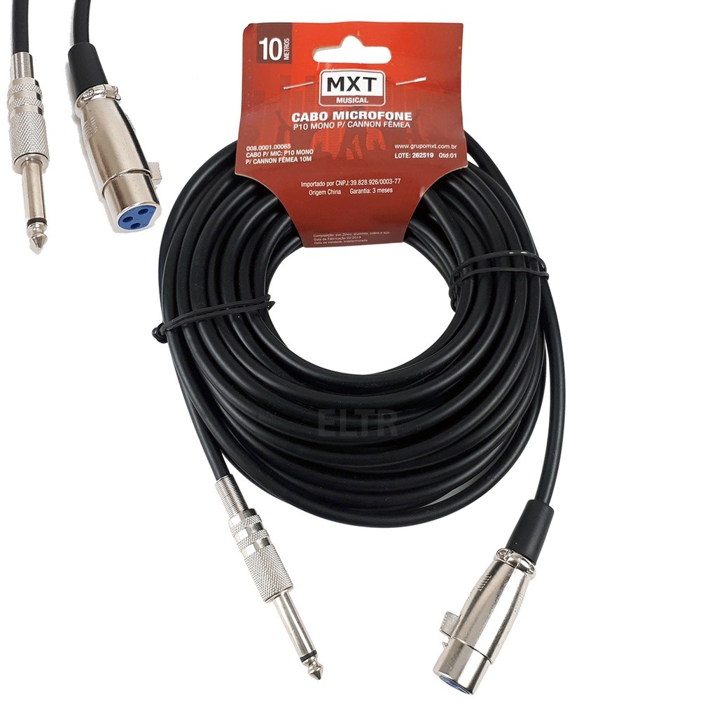 Cabo De Microfone P10 Mono Para Xlr Canon Fêmea - Disponível 5 e 10 Metros em Oferta na Shopee