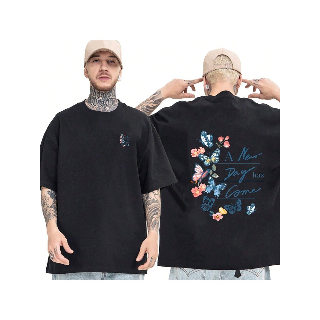 Camiseta OVERSIZED Preta StreetWear Gola em Ribanna Alta Plus Size Modelo: "A NEW DAY CAME" ! !