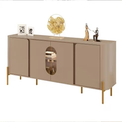 Aparador Buffet Tambau Sala 4 Portas Pés em Aço LED Interno