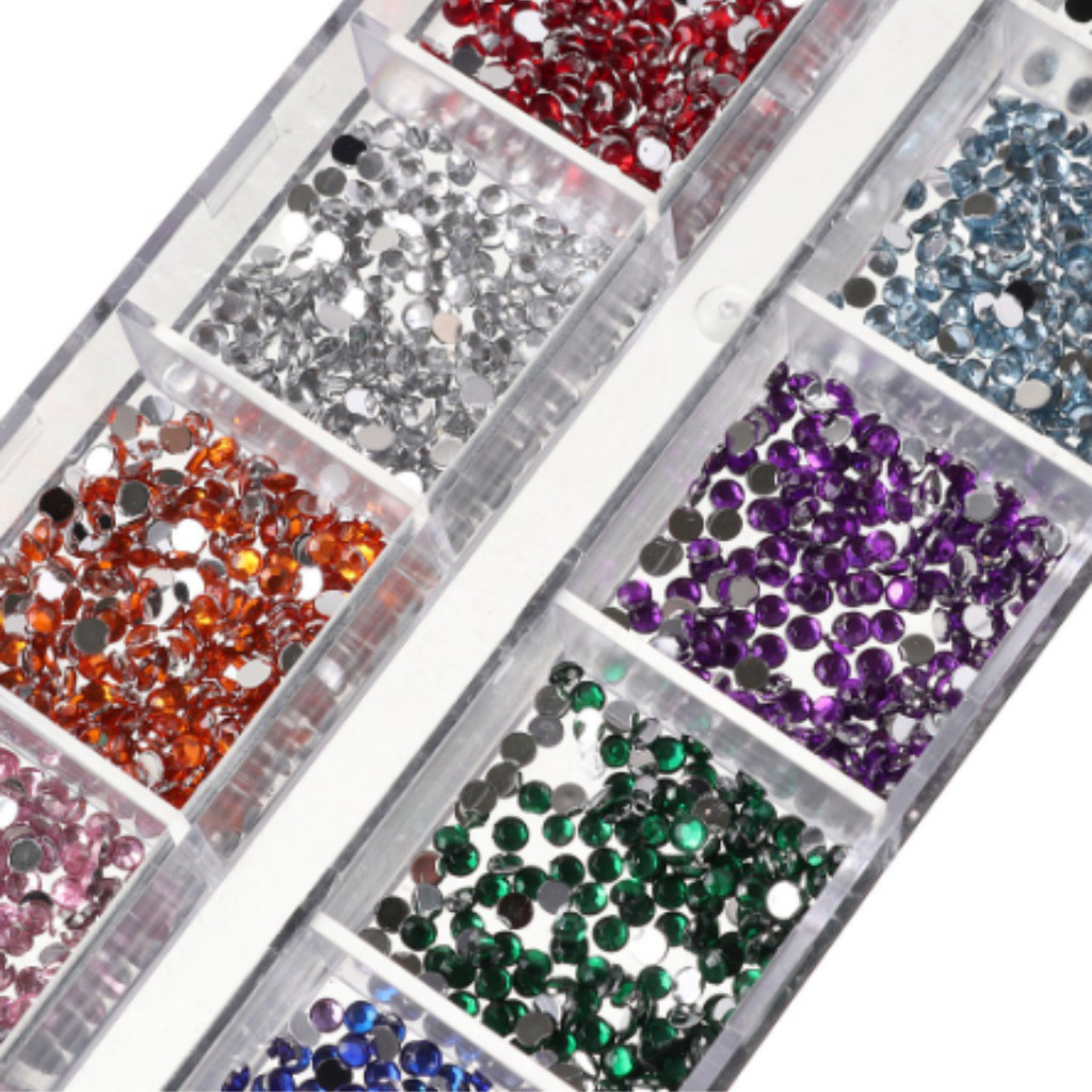 Kit Estojo Strass Prata + Kit Estojo Strass Colorido Para Maquiagem e Nail Art + Cola Transparente
