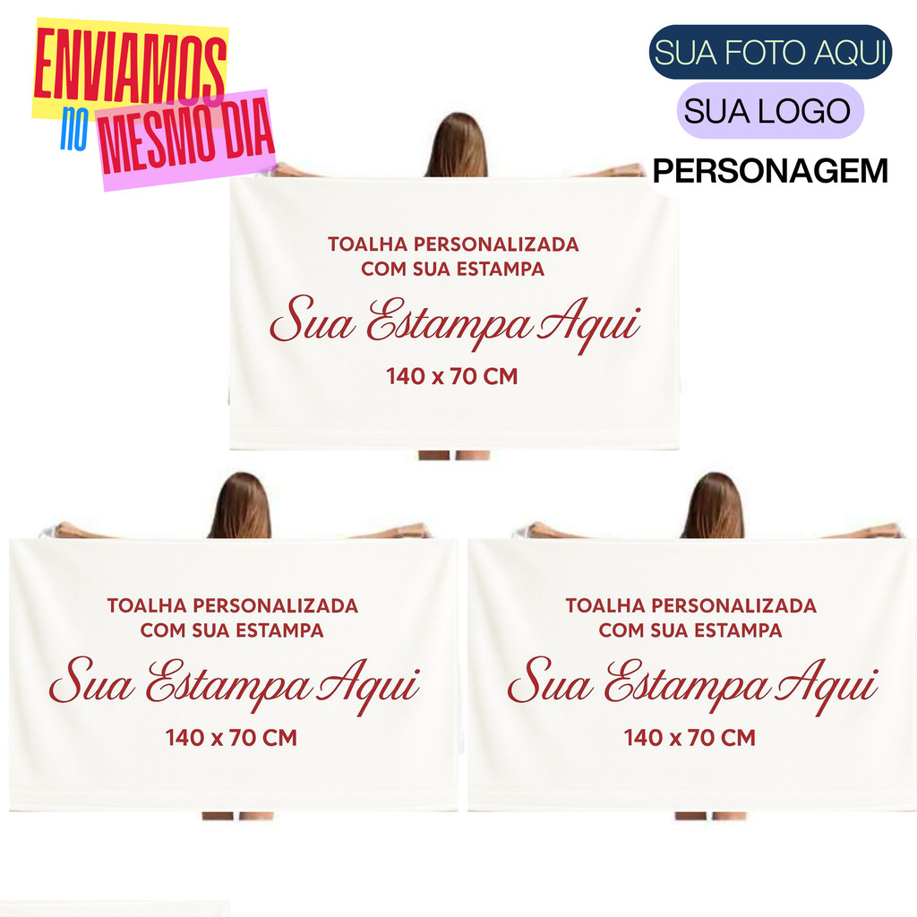 Kit 03 Toalhas De Banho 140 x 70 Personalizada Com Sua Estampa SUA ARTE PERSONALIZADA