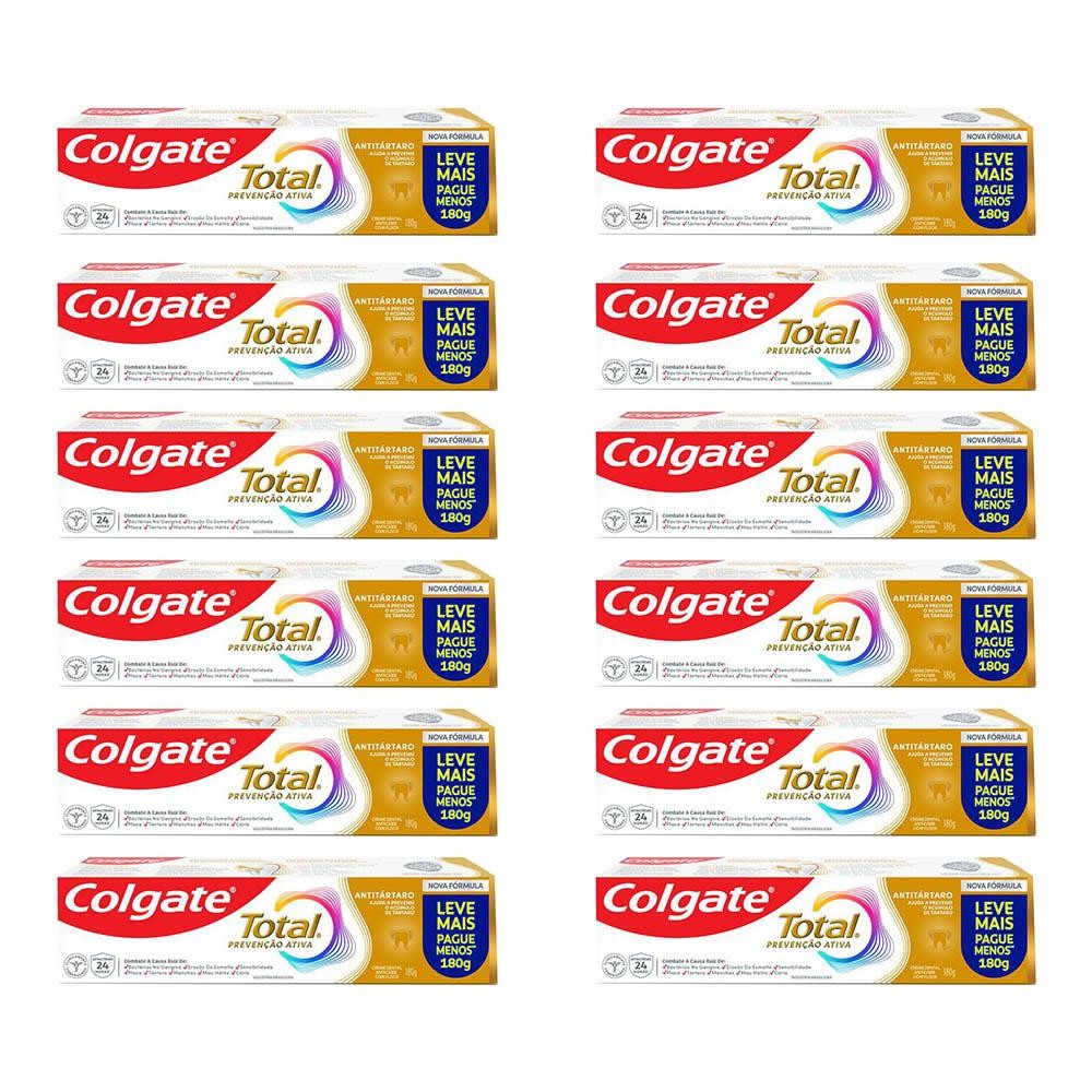 Kit 12 Creme Dental Colgate Total 12 Anti-Tártaro 180g