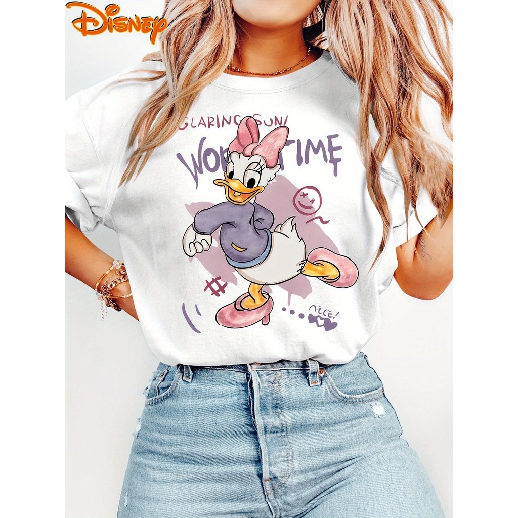Camiseta Feminina Disney Margarida "Walt Disney World Time" Roxo Rosa Unissex Shirt Oversized 100% Algodão