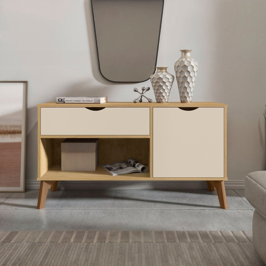Buffet Aparador Multiuso 1 Porta e 1 Gaveta London Cinamomo/Off White em Oferta na Shopee