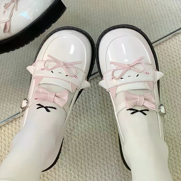 Original Lolita Cute Girl JK Sapatos Baixos Arco De Couro Universitário