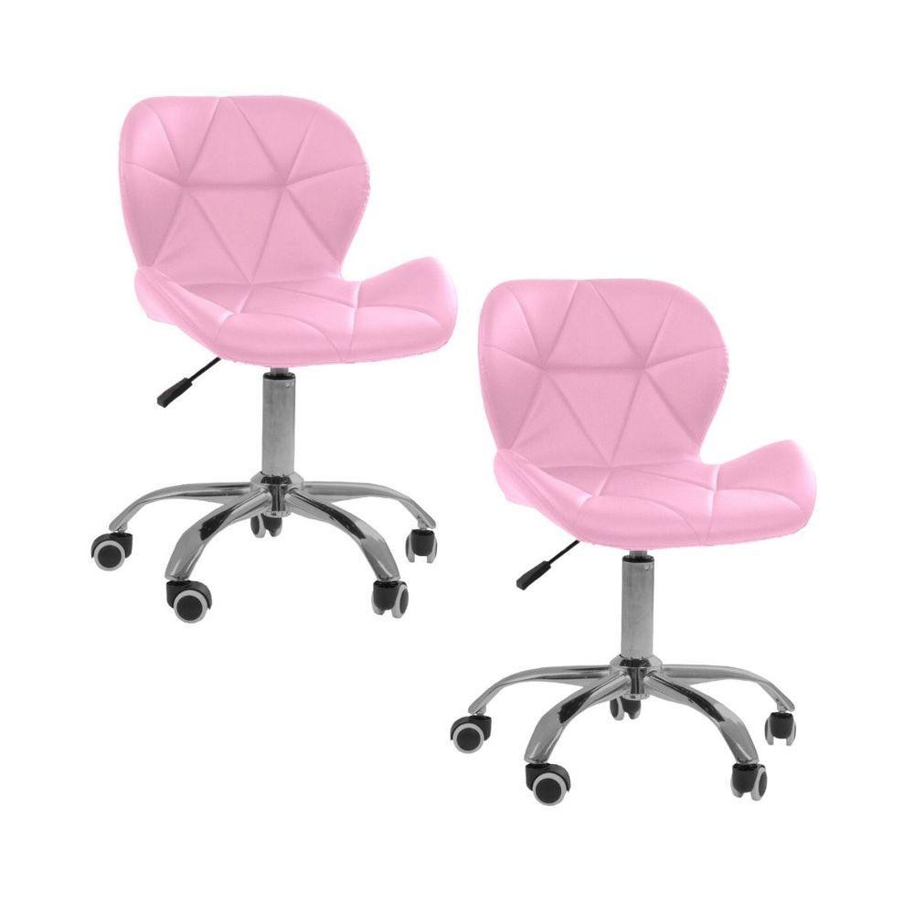Kit 2 Cadeiras Office Eiffel Slim Com Base Giratória E Ajustável Rosa em Oferta na Shopee