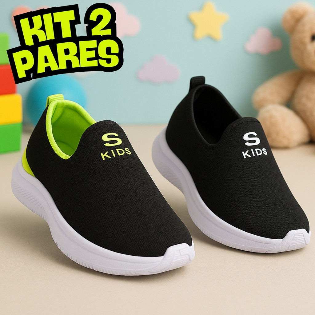 Kit 2 Pares Tenis Infantil Meia Calce Facil para Escola Passeio e Lazer
