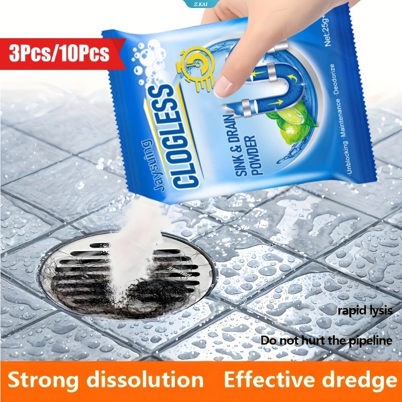 3 Unidades/10 De Pó De Limpeza De Pia E Esgoto Sem Entupimento-Agente De Drenagem Multifuncional Para Cozinha Banheiro , em Oferta na Shopee