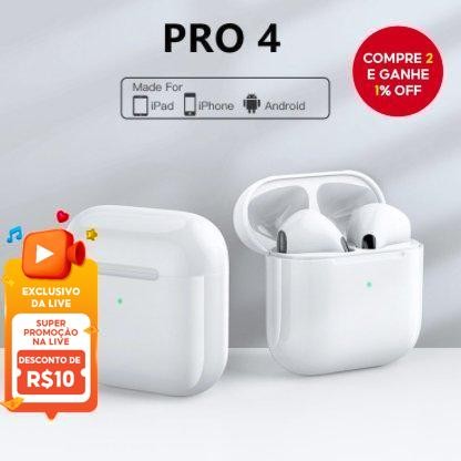 Pro 4 Fones De Ouvido TWS Sem Fio Bluetooth Mini Fone Esportes Baixo Alta Fidelidade Sons Estéreo Jogos Redução Ruído