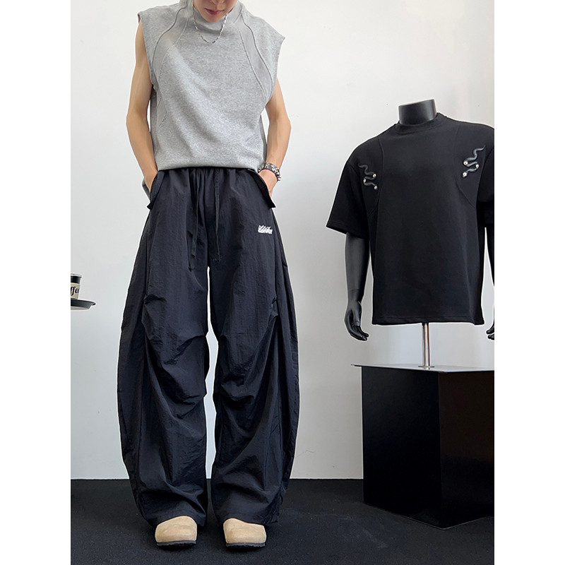 Macacão de paraquedas plissado masculino verão na moda americano Machete calças esportivas High Street de secagem rápida