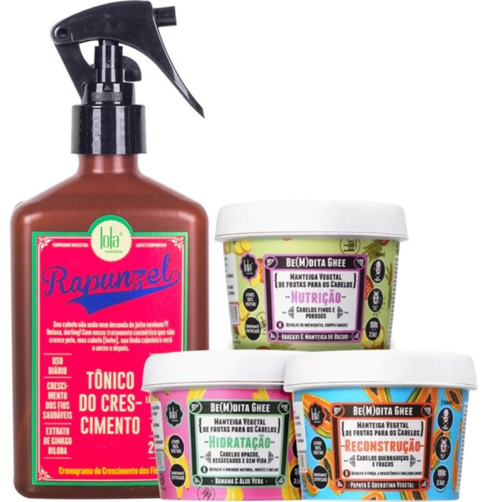 Kit Tônico Rapunzel + 3 Bemdita Ghee 100g Lola Cosmetics em Oferta na Shopee