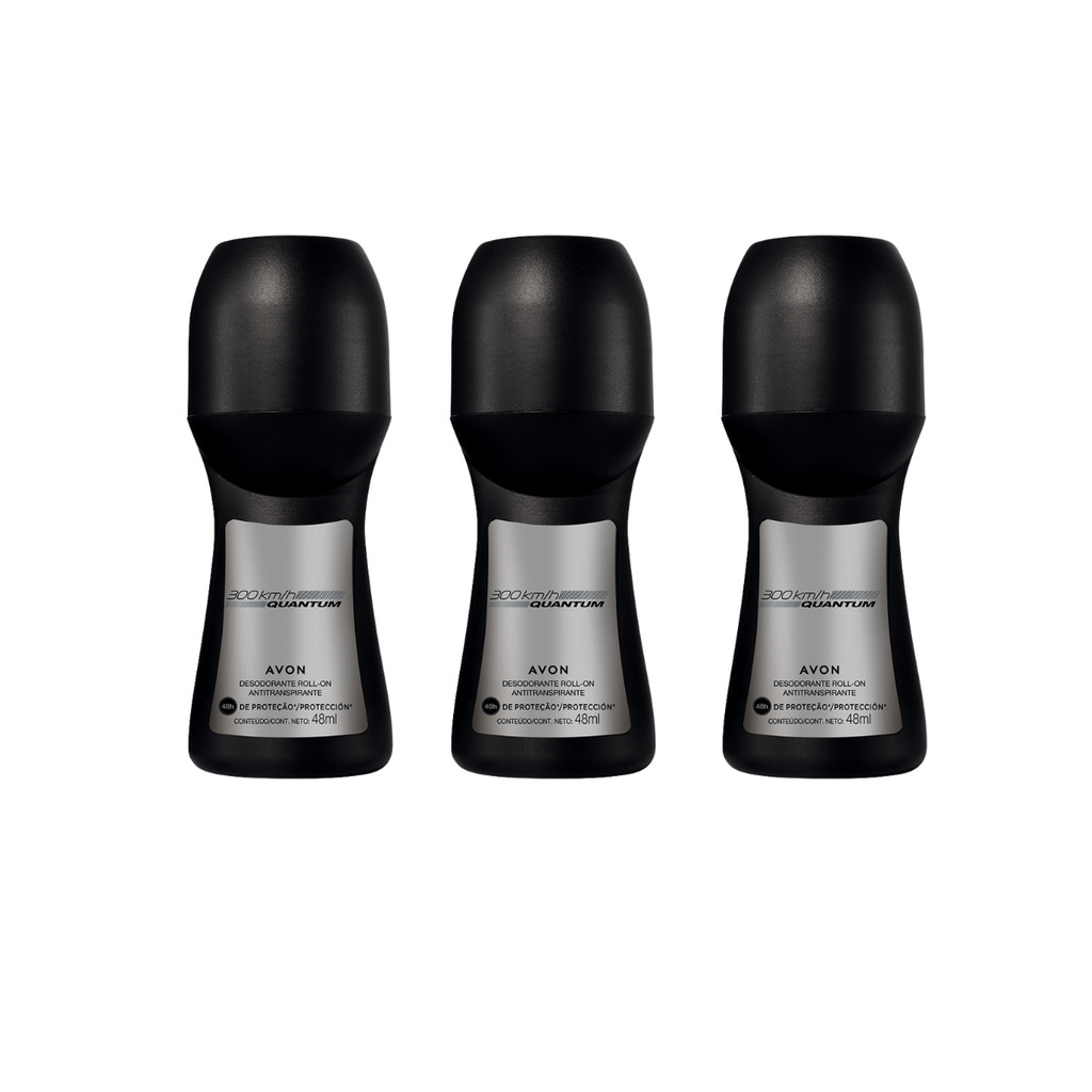Kit com 3 un. Avon 300 KM Quantum Desodorante Roll on  48 ml