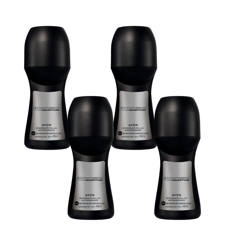Kit com 4 un. Avon 300 KM Quantum Desodorante Roll on 48 ml