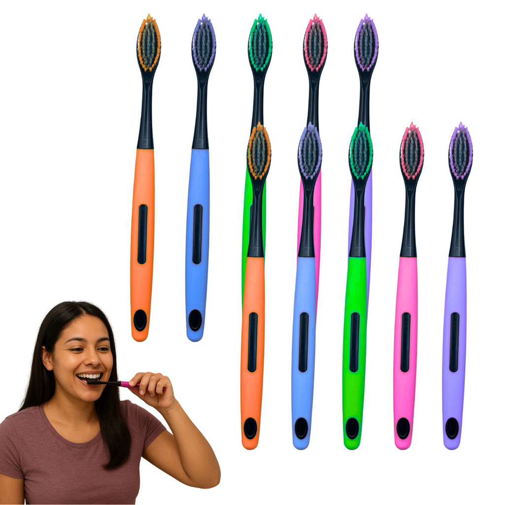 Kit Com 10 Escovas De Dente Macia Para Adulto Capa Protetora Saúde Bucal