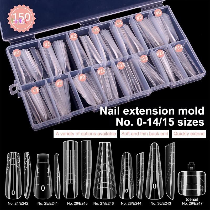 Uequilibrium 150 Pçs/Caixa Formas Duplas Unhas Caixão Quadrado Amêndoa Molde De Extensão De Pontas Falsas Gel UV Constru em Oferta na Shopee
