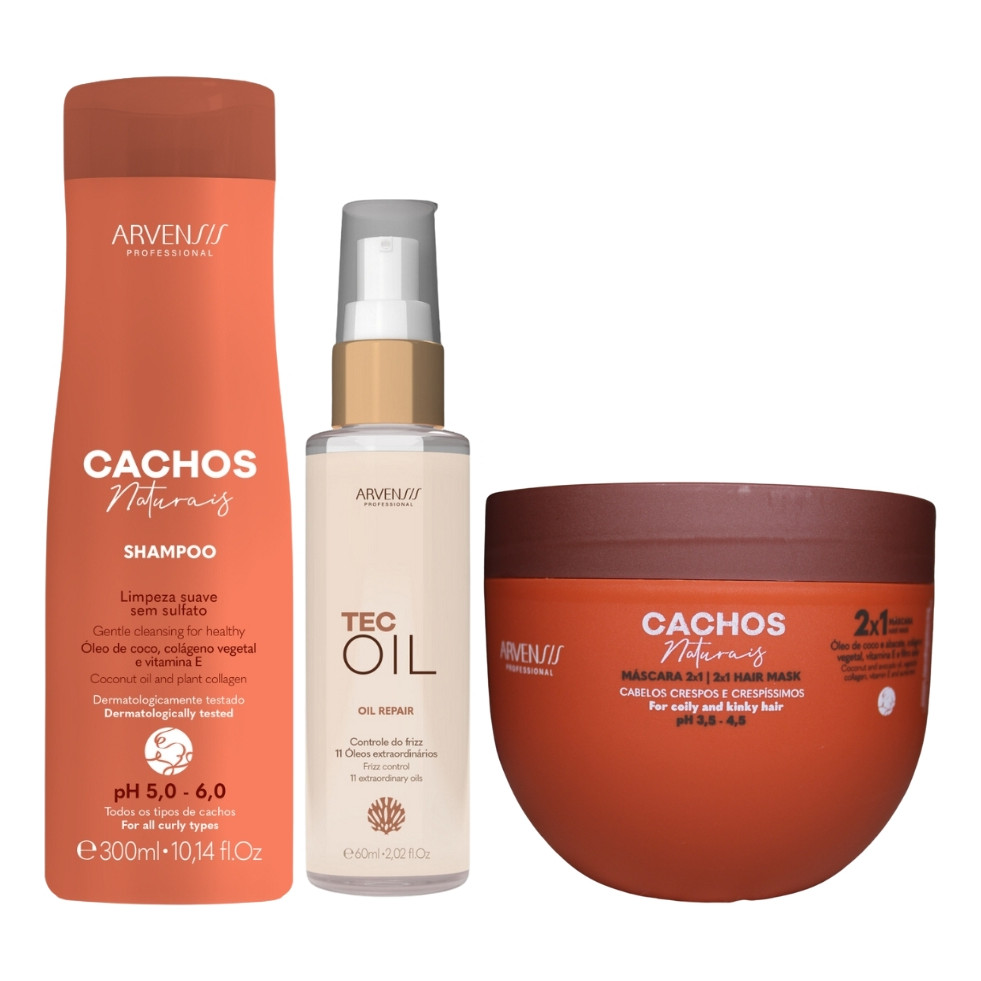Kit Arvensis Shampoo Cachos Máscara 2x1 Finalizador Tec Oil