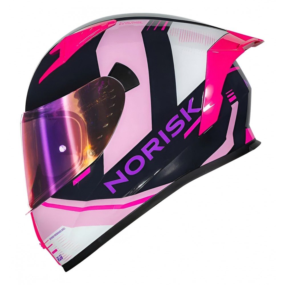 Capacete Moto Feminino Norisk Flow Run Roxo Rosa C/ Spoiler + Viseira Extra