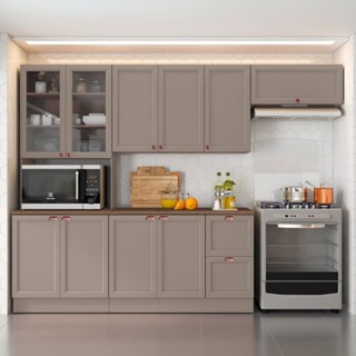 Cozinha Modulada Completa 4 Peças 10 Portas 2 Gavetas com Paneleiro Duplo Cristaleira Unna Gris em Oferta na Shopee