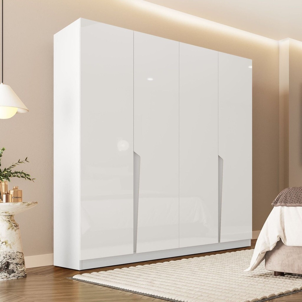 Guarda-roupa Casal 4 Portas 4 Gavetas Porto Branco em Oferta na Shopee