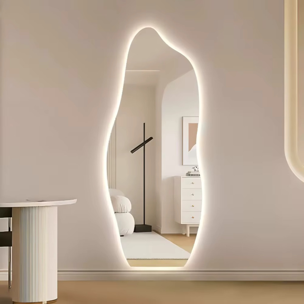 Espelhos Orgânico LED de Salão 110cm x 50cm com Iluminação para Decoração de Parede de Corpo Inteiro Instalação Simples em Oferta na Shopee