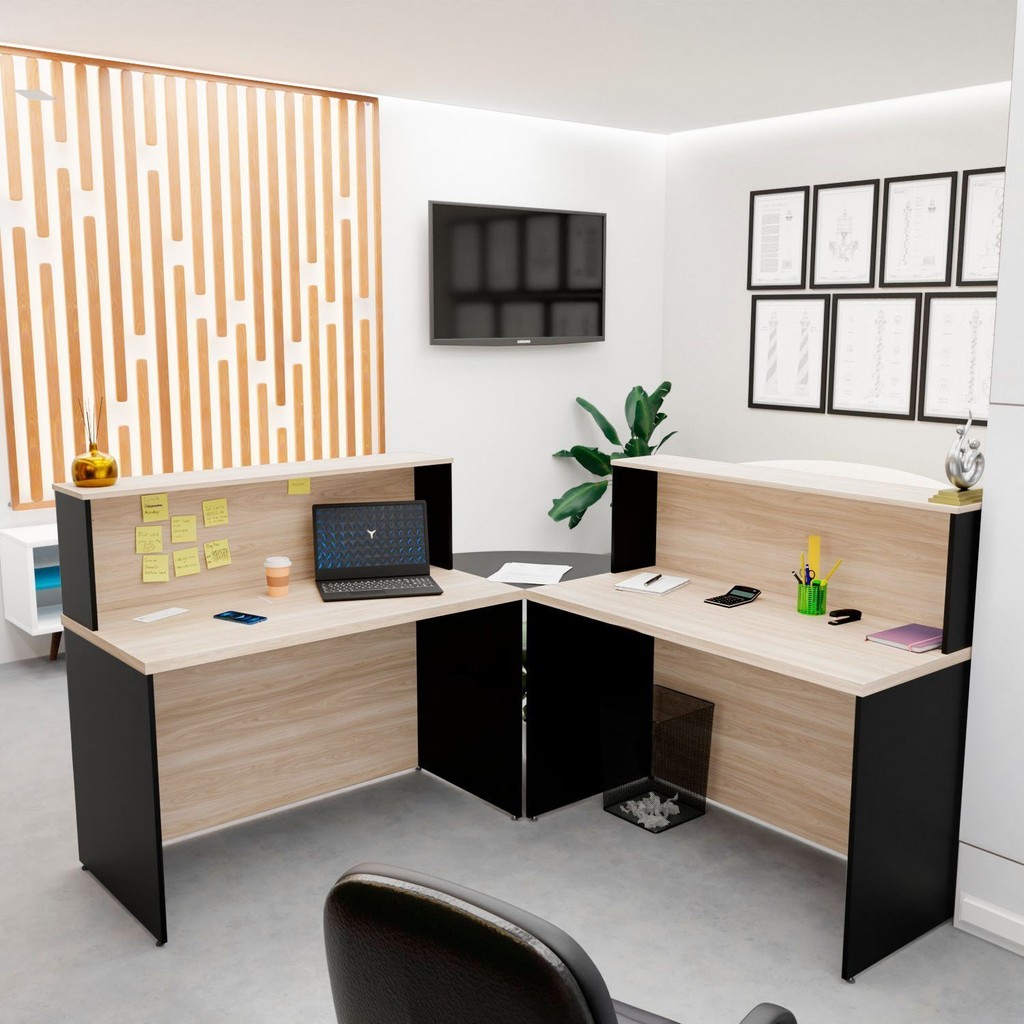 Balcão Atendimento De Canto Em L Recepção Consultório 120x60cm Carvalho em Oferta na Shopee