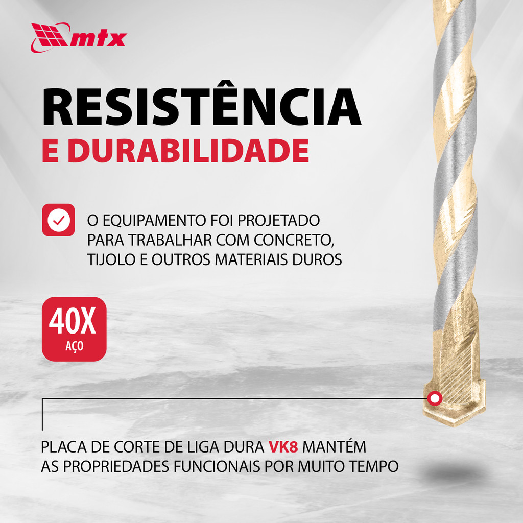 BROCA PARA CONCRETO, 8 X 120MM, HASTE CILINDRICA, GOLDEN LINE, 1PC // MTX · foto 2