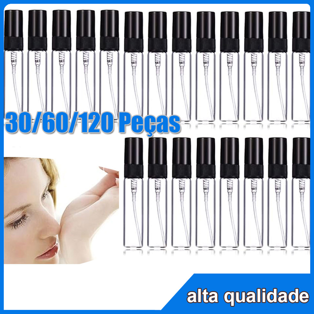 30/60/90/120 pçs 5ml Frasco De perfume Com Caneta snap-on Plástico spray sub-Garrafa Teste preto