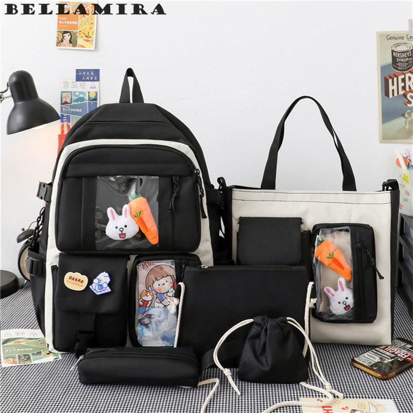 Kit 5 Peças  Mochila Escolar Multifuncional Escolar Grande Capacidade De Bolsa De Mão Tecido De Nylon Resiste em Oferta na Shopee