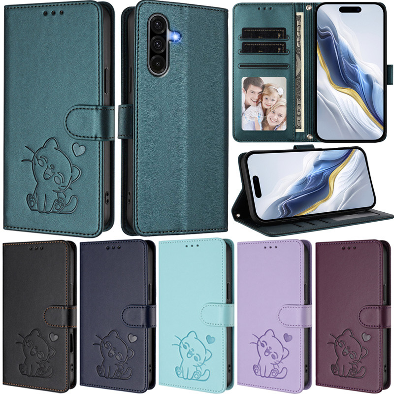 Caixa De Luxo Para Samsung Galaxy A55 A35 A05S A15 A54 A34 A25 A24 A14 5G A05 A14 4G A15 4G Carteira De Gato Soft PU Cou