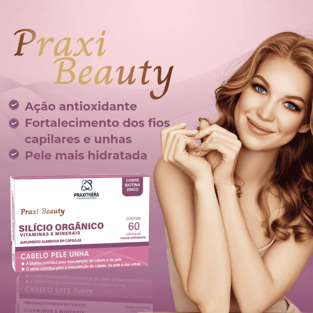 Silício Orgânico - Cabelo, pele e unha 150 mg Praxi Beauty 60 Cápsulas