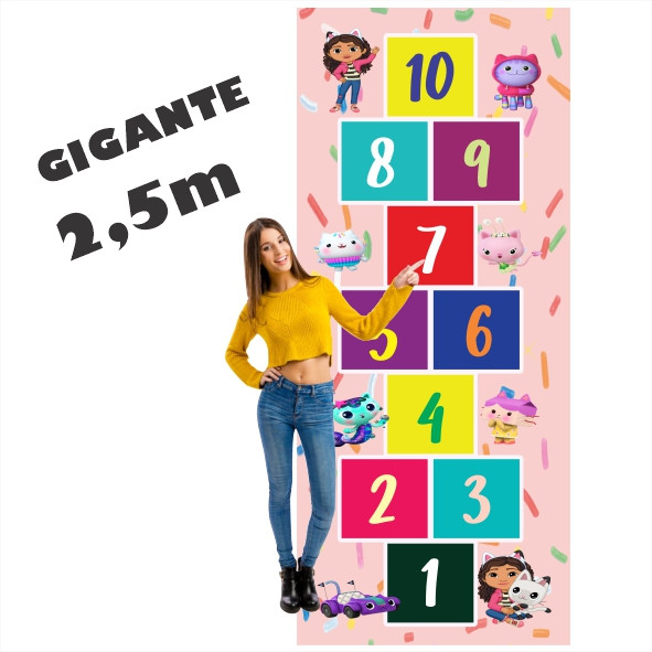 Lindo Tapete Jogo da Amarelinha Infantil Em Lona A Casa Magica da Gabi, presente meninas, aniversário, natal, dia das cr