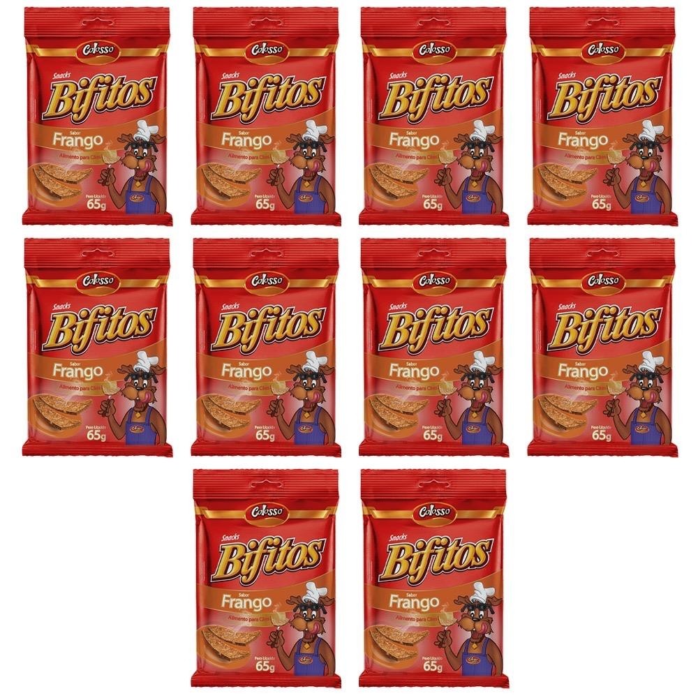 Kit 10 Bifinhos Colosso Sabor Frango 65g Snacks Petisco para Cães Recompensa Adestramento