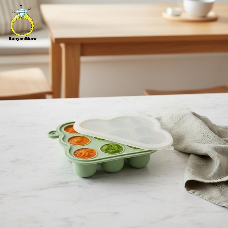 [BANY] Bandeja De Comida Para Bebê De Silicone Com 6 Cavidades Tampa Molde De Armazenamento Freezer Sem BPA Preparação D