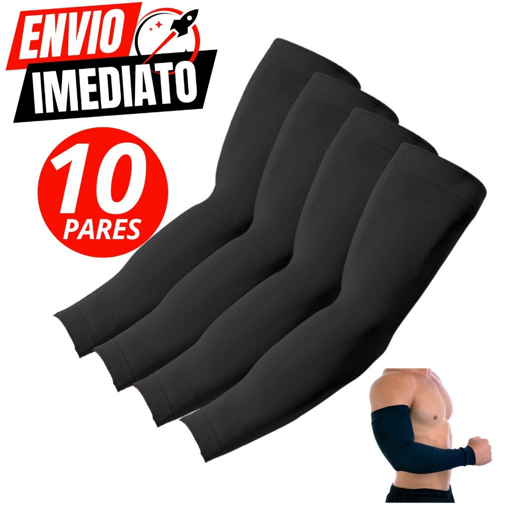 Kit 10 Pares de Manguito Preto Proteção Solar Uv 50+ Segunda Pele Mangote Motoboy Vôlei e Esportes
