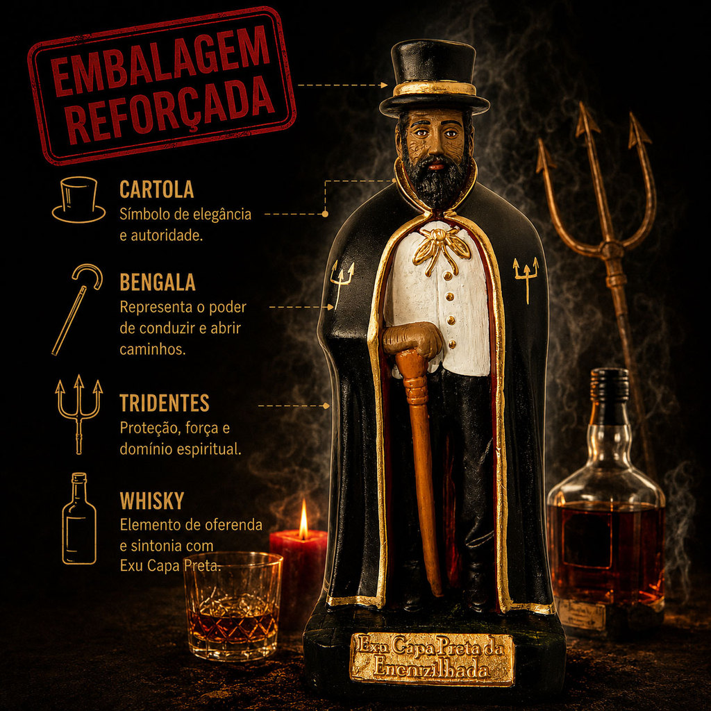 Imagem Exu Capa Preta Gesso 25cm Umbanda E Candomblé Imagem Real
