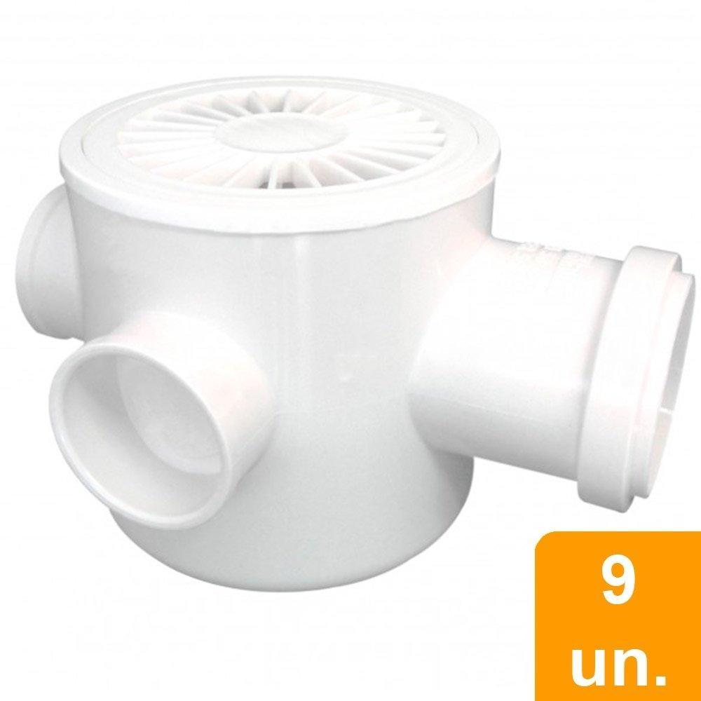 Caixa Sifonada Plastilit Redonda com Grelha 100 x 100 x 50 Branca Embalagem com 9 Unidades