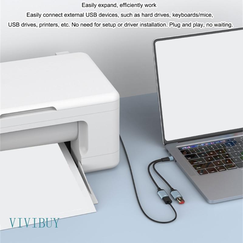 VIVI USB C 2Port Hubs Alumínio Nylons Trançado Adaptadores Carregamento Transferência Eletrônicos