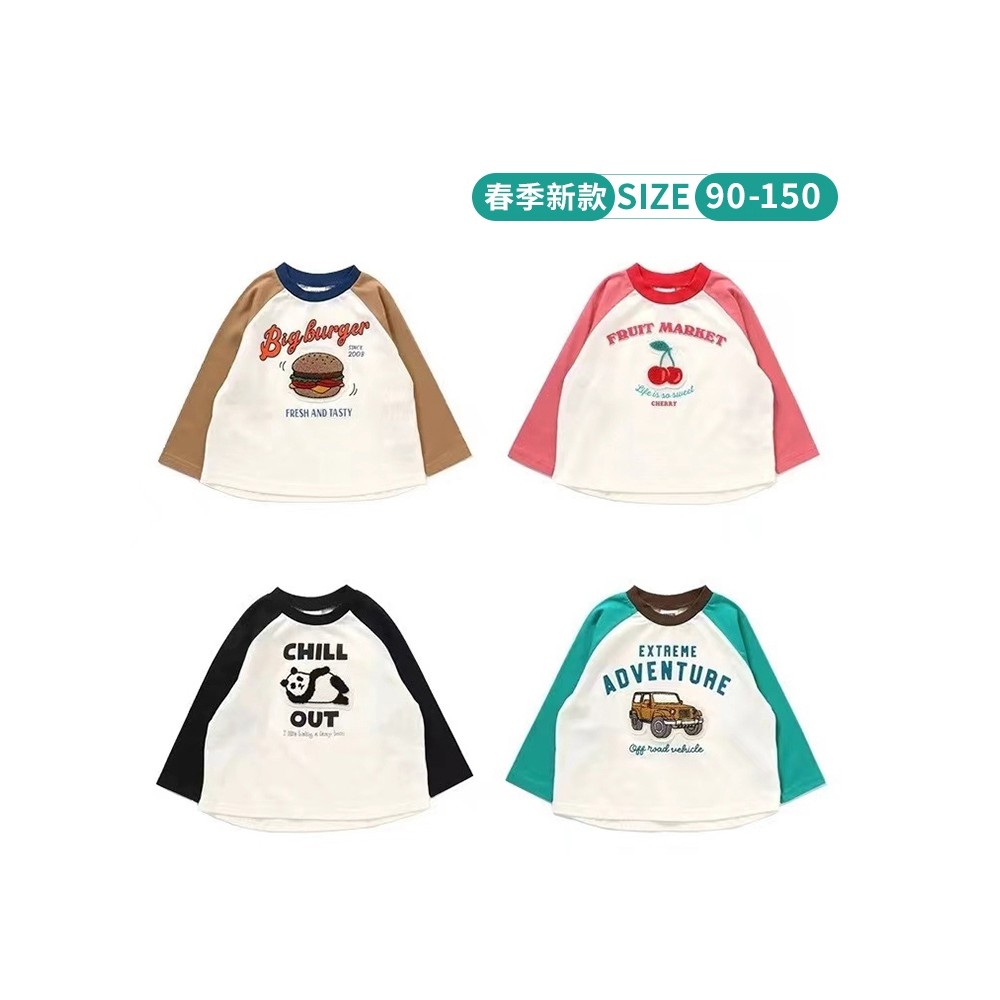 Estilo japonês crianças de manga comprida 24 primavera outono estilo meninas estilo ocidental bloqueio de cores Raglan o