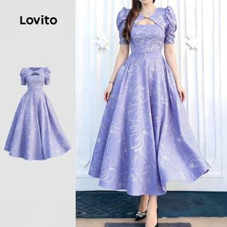 Lovito Padrão de Vestido Casual Plissado Roxo Vestido Feminino Primavera/Verão LK6ED013