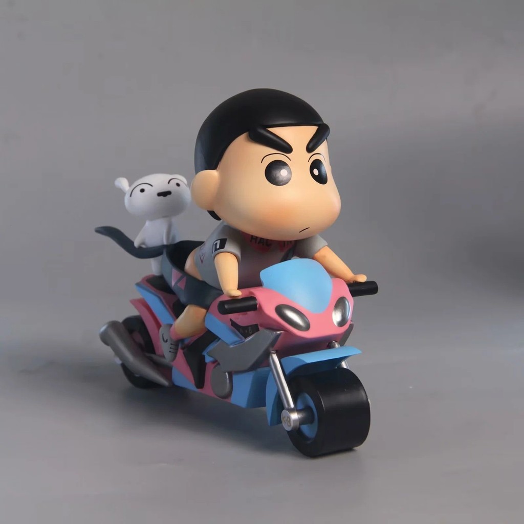 Crayon Shin-chan COS Nohara Shinnosuke Motocicleta de Corrida do Shin-chan com pneus brancos móveis, modelo em caixa