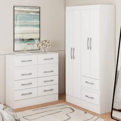 Guarda-Roupa 4 Portas 2 Gavetas com Cômoda 8 Gavetas Branco