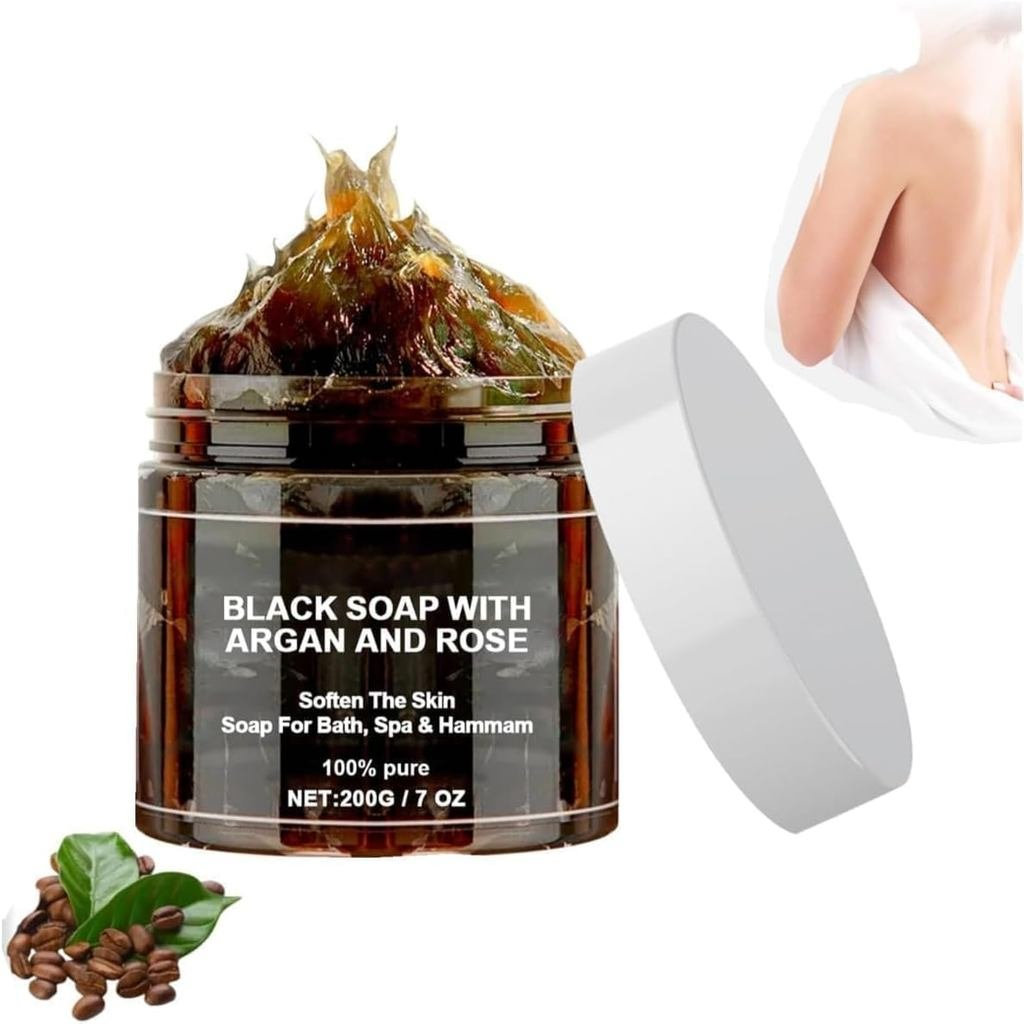 Moroccan Black Berdi Soap（Contains Argan Oil and Rose）- African body scrub soap，Moroccan black soap