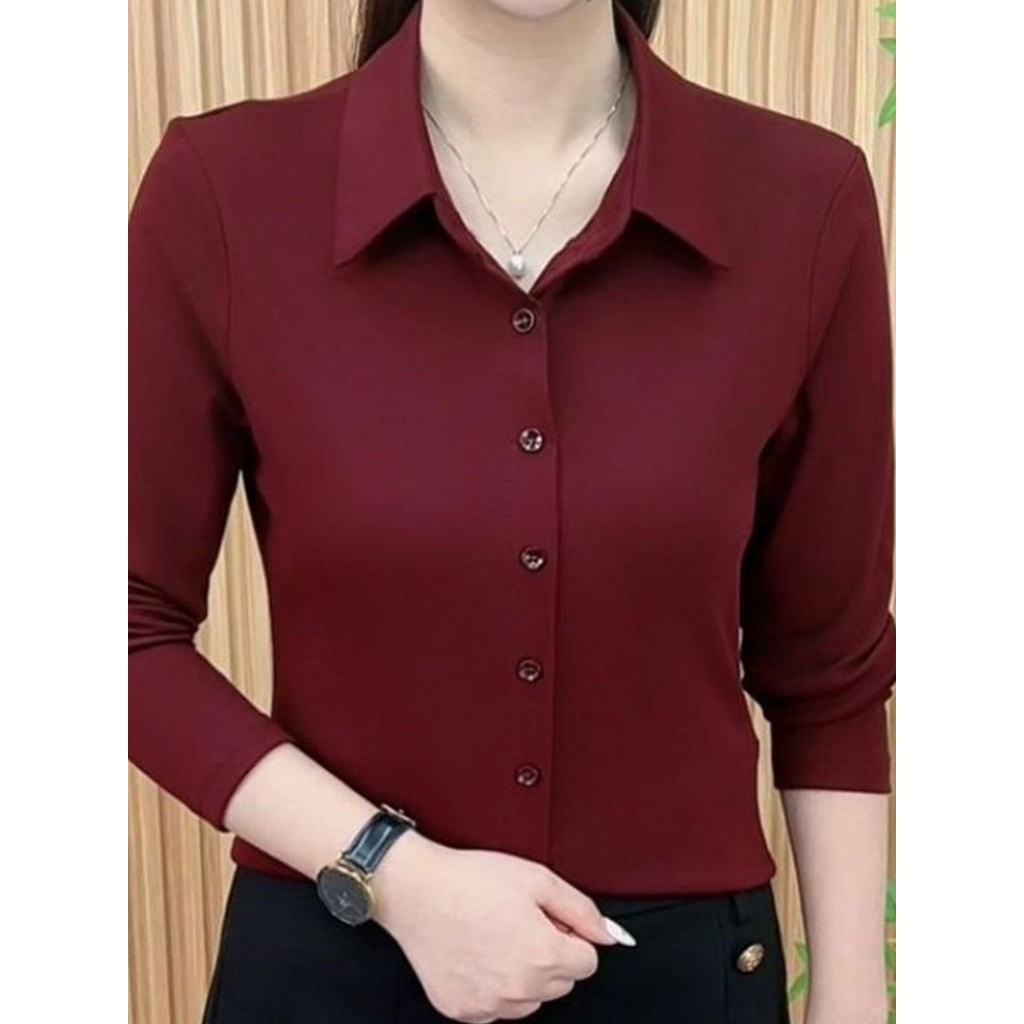 Simples elegante cor sólida camisa de manga comprida feminina 2026 primavera outono versão coreana novo estilo redução d
