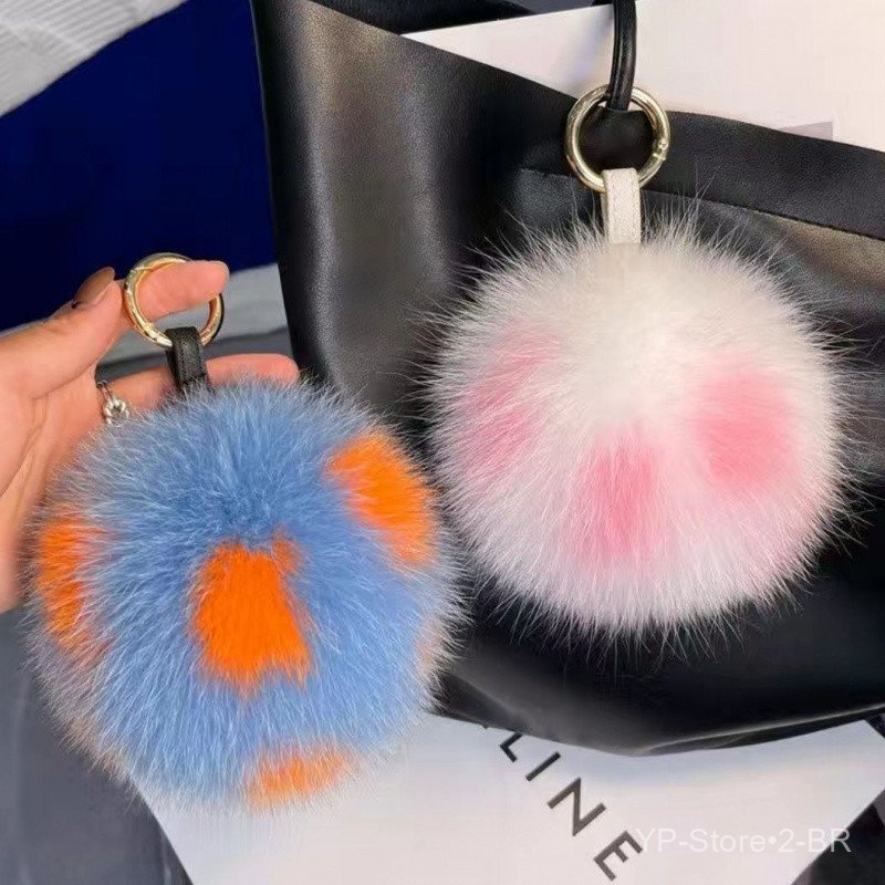 Acessório de pingente para bolsa, pele de raposa de alta qualidade, decoração de bolsa, pingente de chaveiro estilo core