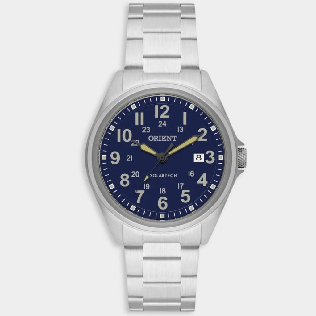 Relógio Orient Analógico Casual Solartech Pulseira Elos Masculino - Prata e Azul