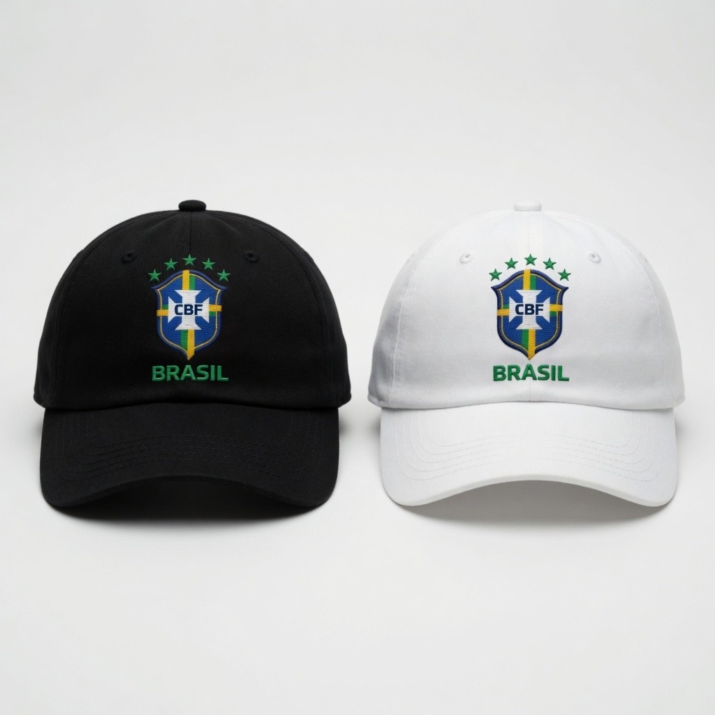 Boné do Brasil estampado Aba Curva Ajustável Preto e Branco Seleção Brasileira Unissex Premium copa bone brasil