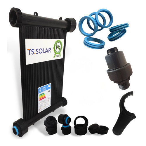 Aquecedor Solar Piscina 5.500L – 7 Placas Coletoras TS Solar 2m + Válvula Quebra-Vácuo + Kit Instalação