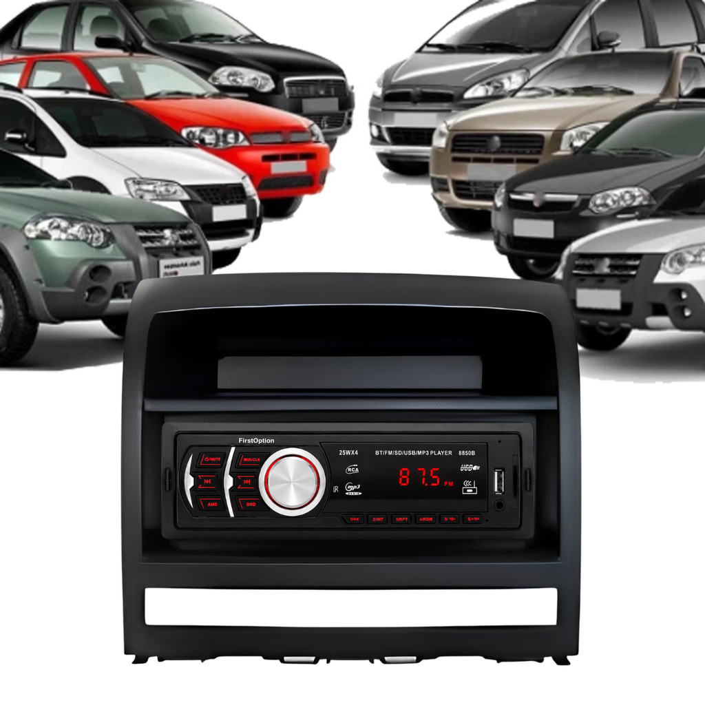 Moldura e Rádio Som Mp3 Automotivo Fiat Palio Siena Strada Ideia bluetooth e leitor de cartão SD Universal