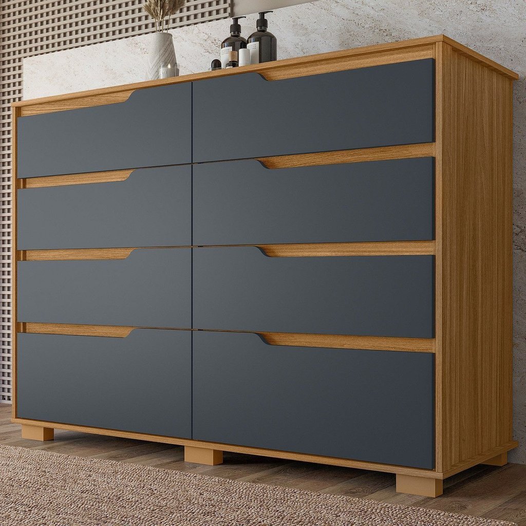 Cômoda para Quarto 8 Gavetas 147cm Georgia Marrom/Freijó/Cinza Freijó/Cinza